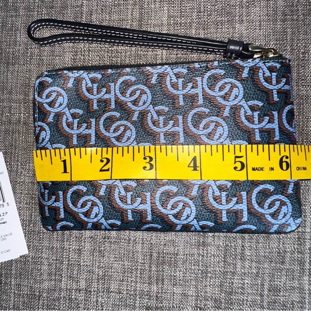 COACH Monogram Print Corner Zip Wristlet in Navy - Picture 11 of 13